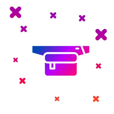 Beyaz arkaplanda izole edilmiş muz ikonu renkli bel çantası. Kademeli rastgele dinamik şekiller. Vektör.