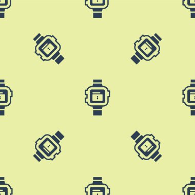 Mavi bilek saat ikonu sarı arka planda kusursuz desen izole etti. Kol saati simgesi. Vektör.