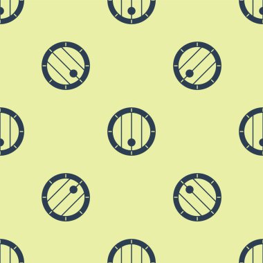 Mavi ahşap varil ikonu sarı arka planda izole edilmiş pürüzsüz desen. Alkol fıçısı, içki kabı, bira için tahta fıçı, viski, şarap. Vektör.