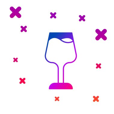 Beyaz arkaplanda izole edilmiş renkli şarap cam ikonu. Şarap kadehi işareti. Kademeli rastgele dinamik şekiller. Vektör.