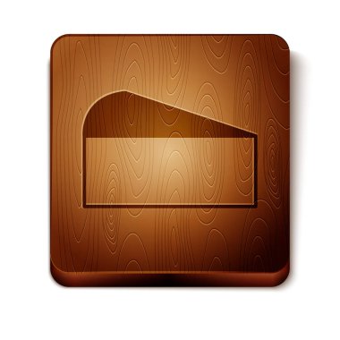 Kahverengi Peynir simgesi beyaz arkaplanda izole edilmiş. Tahta kare düğme. Vektör.