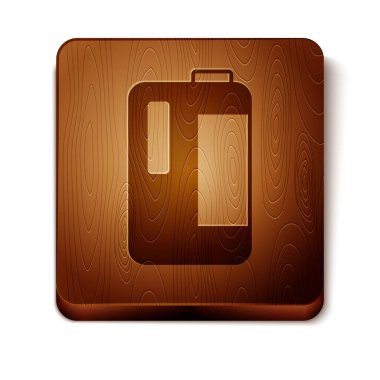 Süt ikonu için saplı kahverengi plastik şişe beyaz arka planda izole edilmiş. Bir galon süt. Tahta kare düğme. Vektör.