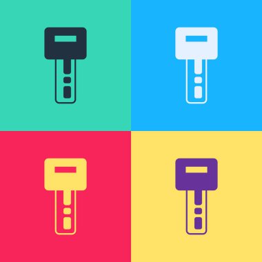 Arka planda izole edilmiş uzaktan kumandalı Pop Art Car anahtarı. Araba anahtarı ve alarm sistemi. Vektör.