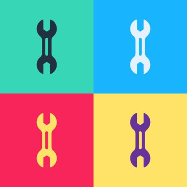 Pop Art Wrench anahtar simgesi renk arkaplanında izole edildi. Vektör.