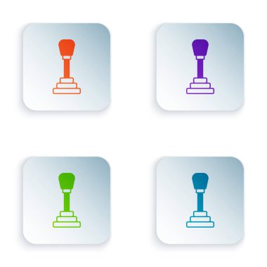 Beyaz arkaplanda renk değiştiren simgesi izole edildi. Elle iletim simgesi. Kare düğmelere renkli simgeleri yerleştir. Vektör.