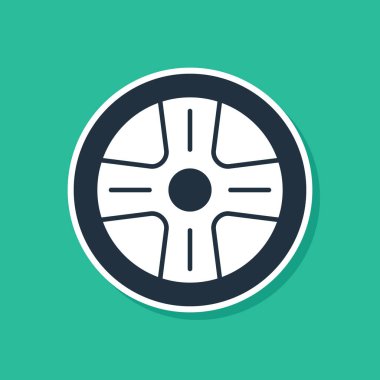 Yeşil arka planda izole edilmiş bir araba simgesi için mavi alçı tekerleği. Vektör.