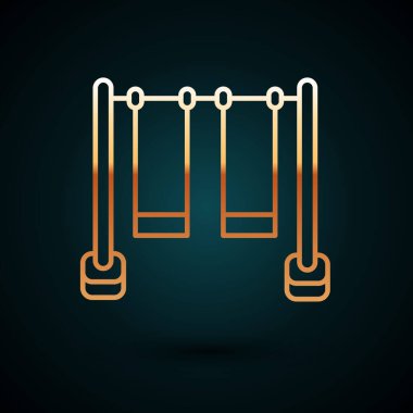 Altın çizgili, çocuklar için yaz oyunları için koyu mavi arka planda izole edilmiş oyun alanı ikonu. Açık hava eğlence ekipmanları. Vektör.