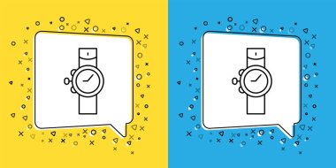 Bilek izleme simgesini sarı ve mavi arkaplanda izole et. Kol saati simgesi. Vektör.