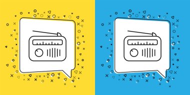 Sarı ve mavi arkaplanda izole edilmiş anten simgesiyle telsiz hattını ayarla. Vektör.