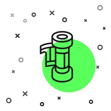 Siyah çizgi kamera klasik film rulo kartuş simgesi beyaz arkaplanda izole edildi. 35 mm 'lik film kutusu. Film şeridi fotoğrafçı ekipmanı. Vektör.