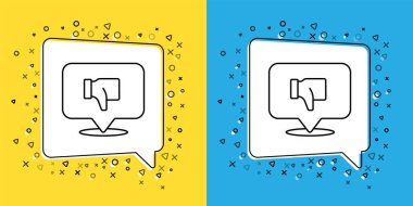 Konuşma baloncuğu simgesinde Sevmeme satırını sarı ve mavi arkaplanda izole et. Vektör.