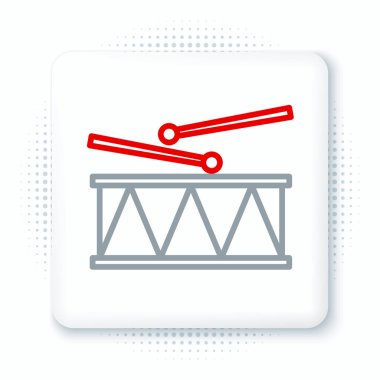 Çizgi müzik aleti davul ve but çubukları simgesi beyaz arkaplanda izole edildi. Renkli taslak konsepti. Vektör.