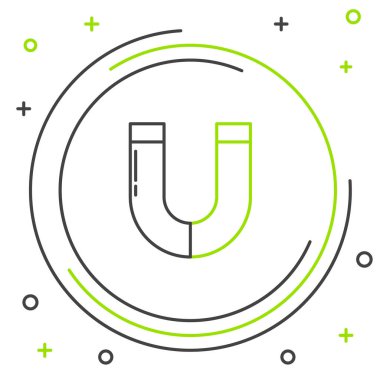 Beyaz arkaplanda çizgi mıknatısı simgesi izole edildi. At nalı mıknatısı, manyetizma, manyetizma, çekim. Renkli taslak konsepti. Vektör.