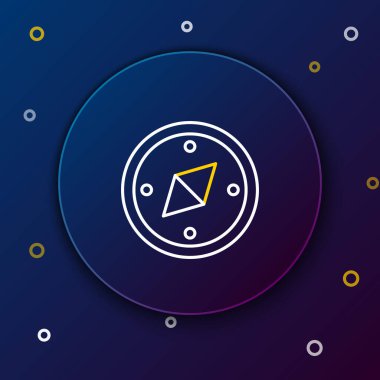 Pusula simgesi mavi arkaplanda izole edildi. Rüzgâr yön bulma sembolü. Rüzgar gül işareti. Renkli taslak konsepti. Vektör.