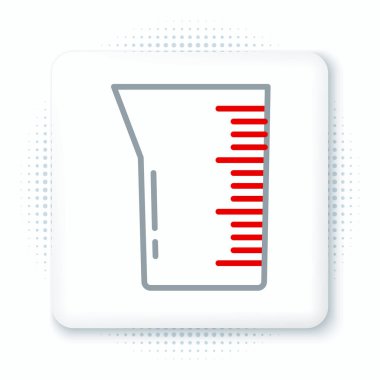 Çizgi Laboratuvarı cam süslemesi ya da beher ikonu beyaz arka planda izole edilmiş. Renkli taslak konsepti. Vektör.