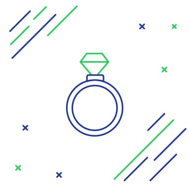 Çizgi Alyansı simgesi beyaz arkaplanda izole edildi. Gelin ve damat mücevher tabelası. Evlilik sembolü. Elmas yüzük. Renkli taslak konsepti. Vektör.