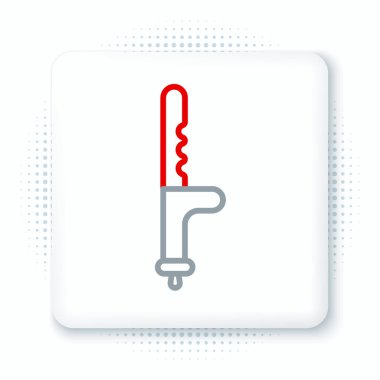 Çizgi polisi plastik cop ikonu beyaz arka planda izole edildi. Kauçuk copu. Polis yarasası. Polis ekipmanları. Renkli taslak konsepti. Vektör.