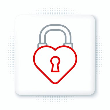 Beyaz arka planda izole edilmiş, kalp ikonu şeklinde bir Çizgi Kalesi. Aşk sembolü ve anahtar deliği işareti. 8 Mart. Mutlu Kadın Günleri. Renkli taslak konsepti. Vektör.