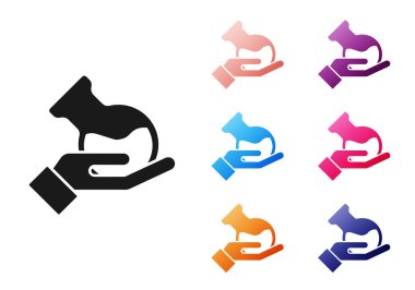 Beyaz arkaplanda siyah test tüpü ve el ikonu var. Kimyasal laboratuvar testi. Laboratuvar camları. Simgeleri renklendirin. Vektör.