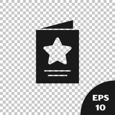 Şeffaf arkaplanda siyah tebrik kartı simgesi izole edildi. Kutlama için davetiye ya da tebrik kartı şablonu. Vektör.