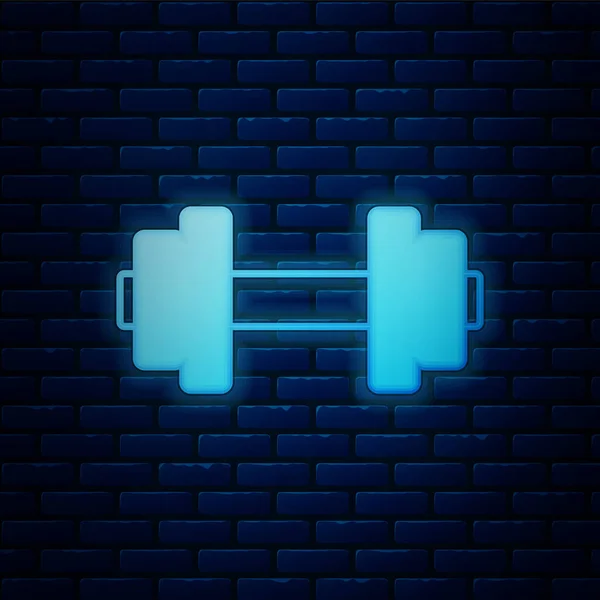 发光的霓虹灯的哑铃图标孤立在砖墙的背景上 肌肉举重图标 健身杠铃 运动器械 运动杠铃 — 图库矢量图片