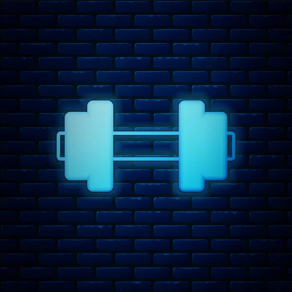 Ragyogó Neon Dumbbell Ikon Elszigetelt Téglafal Háttér Izomemelő Ikon Fitnesz — Stock Vector