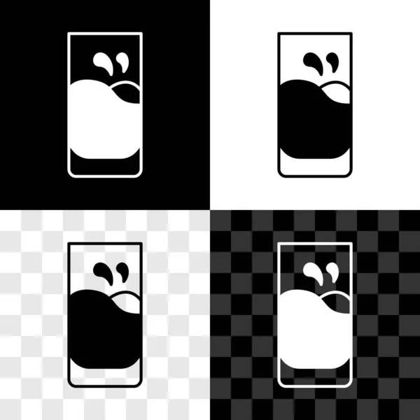 Set Glas Mit Milchsymbol Isoliert Auf Schwarz Weißem Transparentem Hintergrund — Stockvektor