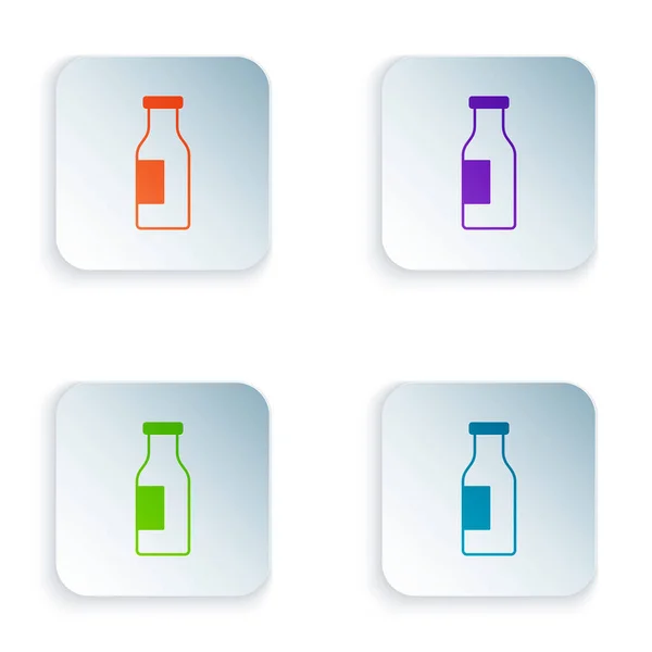 Χρώμα Κλειστό Γυάλινο Μπουκάλι Εικονίδιο Γάλακτος Απομονώνονται Λευκό Φόντο Ορισμός — Διανυσματικό Αρχείο
