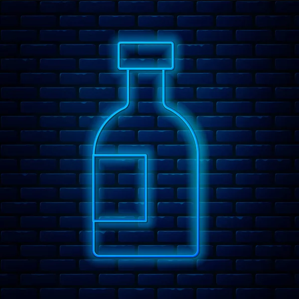 Glowing Neon Line Glass Bottle Vodka Icon Isolated Brick Wall — Stock Vector