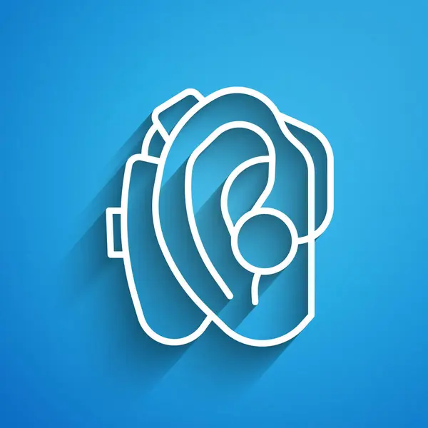 Línea Blanca Icono Audífono Aislado Sobre Fondo Azul Audición Oído — Archivo Imágenes Vectoriales