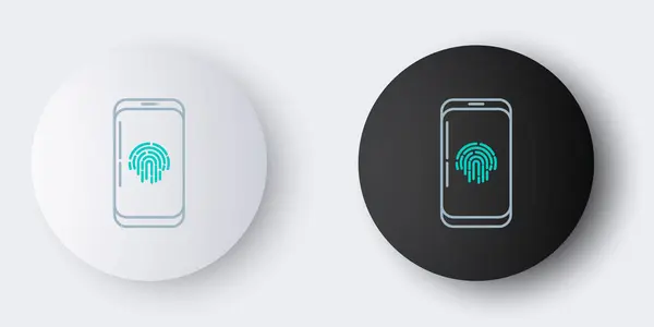 Zeile Smartphone Mit Fingerabdruck Scanner Symbol Isoliert Auf Grauem Hintergrund — Stockvektor