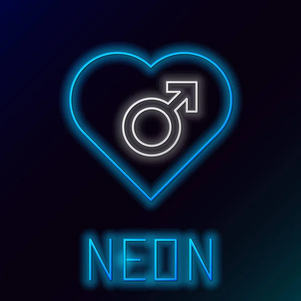 Zářící Neonová Čára Srdce Ikonou Mužského Pohlaví Izolované Černém Pozadí — Stockový vektor