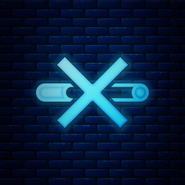 Parlayan neon ışıklı sigara içilmeyen simge tuğla duvar arkasında izole edildi. Sigara sembolü. Vektör.