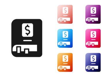 Siyah Finansal Kitap simgesi beyaz arkaplanda izole edildi. Simgeleri renklendirin. Vektör.