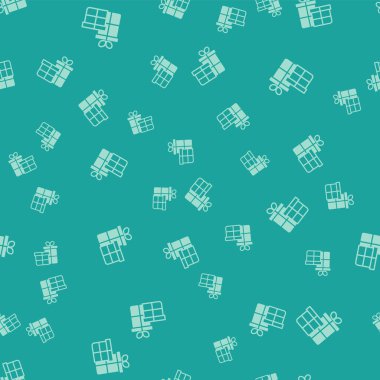 Yeşil hediye kutusu simgesi yeşil arkaplanda izole edilmiş kusursuz desen. Mutlu Noeller ve mutlu yıllar. Vektör.