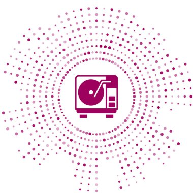 Beyaz arkaplanda izole edilmiş vinil disk simgesi olan mor Vinil oynatıcı. Soyut çember rastgele noktalar. Vektör.