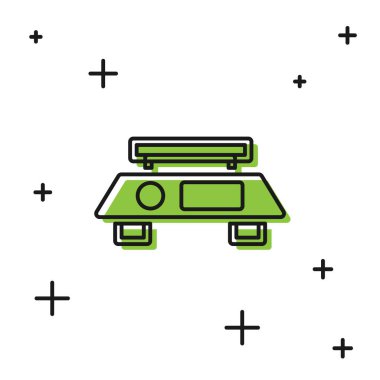 Siyah Elektronik ölçek simgesi beyaz arkaplanda izole edildi. Ağırlık ölçüm aletleri. Vektör.