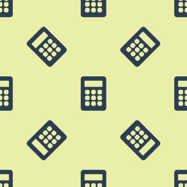 Mavi Hesap Makinesi simgesi sarı arkaplanda izole edilmiş kusursuz desen. Muhasebe sembolü. İş hesaplamaları matematik eğitimi ve finans. Vektör.