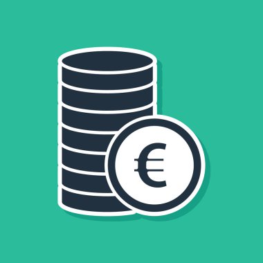 Yeşil arka planda izole edilmiş Avro sembollü Mavi Sikke parası. Bankacılık işareti. Para sembolü. Vektör.