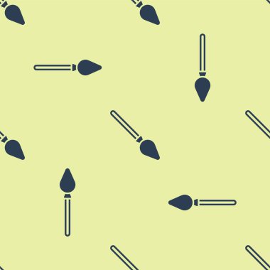 Mavi saplı süpürge ikonu sarı arkaplanda pürüzsüz desen izole etti. Temizlik hizmeti konsepti. Vektör.