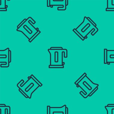 Mavi çizgi Elektrikli Kettle ikonu yeşil arka planda pürüzsüz desen izole etti. Çaydanlık ikonu. Vektör.