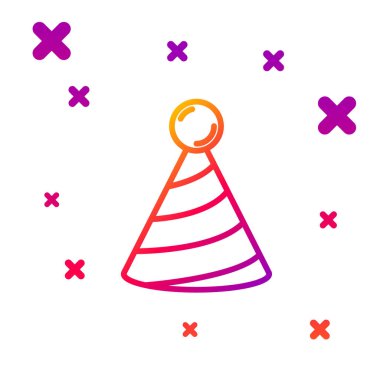 Renkli hat Parti şapka simgesi beyaz arkaplanda izole edildi. Doğum günü şapkası. Kademeli rastgele dinamik şekiller. Vektör.