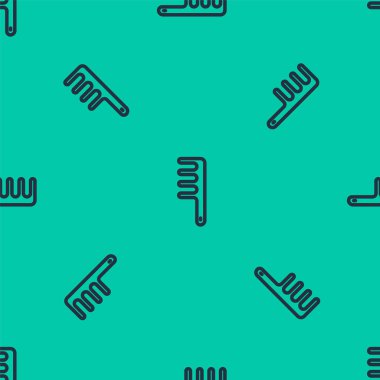 Köpek ve kedi ikonu için mavi çizgi saç fırçası yeşil arka planda izole edilmiş pürüzsüz desen. Hayvan kürkü için fırça. Hayvan aksesuarı. Vektör.