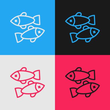 Pop sanat çizgisi Ölü balık simgesi renk arkaplanda izole. Vektör.