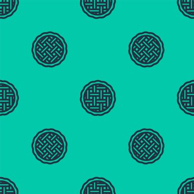 Mavi çizgi ev yapımı turta ikonu yeşil arka planda kusursuz desen izole etti. Vektör.