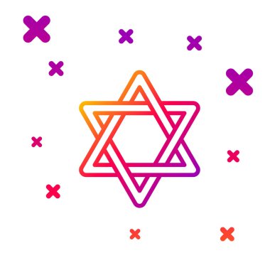 David simgesinin renkli çizgisi beyaz arkaplanda izole edildi. Yahudi dini sembolü. İsrail 'in sembolü. Kademeli rastgele dinamik şekiller. Vektör.