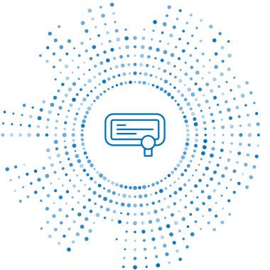 Mavi çizgi sertifika şablon simgesi beyaz arkaplanda izole edildi. Başarı, ödül, diploma, burs, diploma kavramları. Soyut çember rastgele noktalar. Vektör.