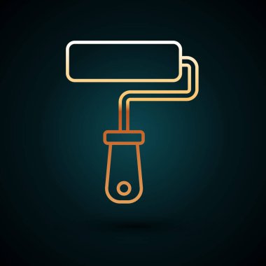 Altın çizgili fırça ikonu koyu mavi arkaplanda izole edilmiş. Vektör.