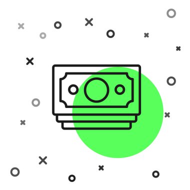 Siyah çizgi kağıt para yığını beyaz arka planda izole nakit ikonu. Para desteleri. Para birimi. Vektör.