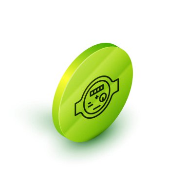 Beyaz arkaplanda izole edilmiş Isometric çizgi su ölçer simgesi. Yeşil daire düğmesi. Vektör.